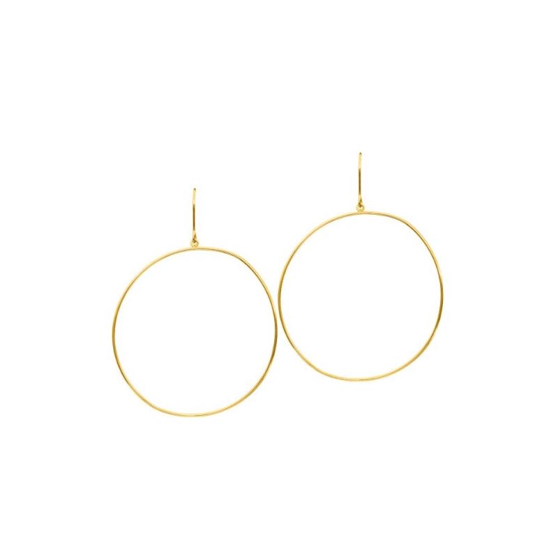 14K Yellow Gold Shiny Flat Ring Drop Freeform Earr