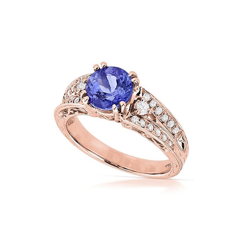 14K Natural Diamond Tanzanite Engagement Ring For