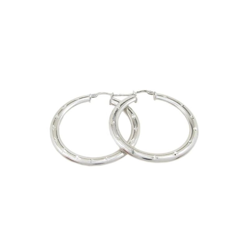 Round silver diamond cut hoop earring SB 79445 1