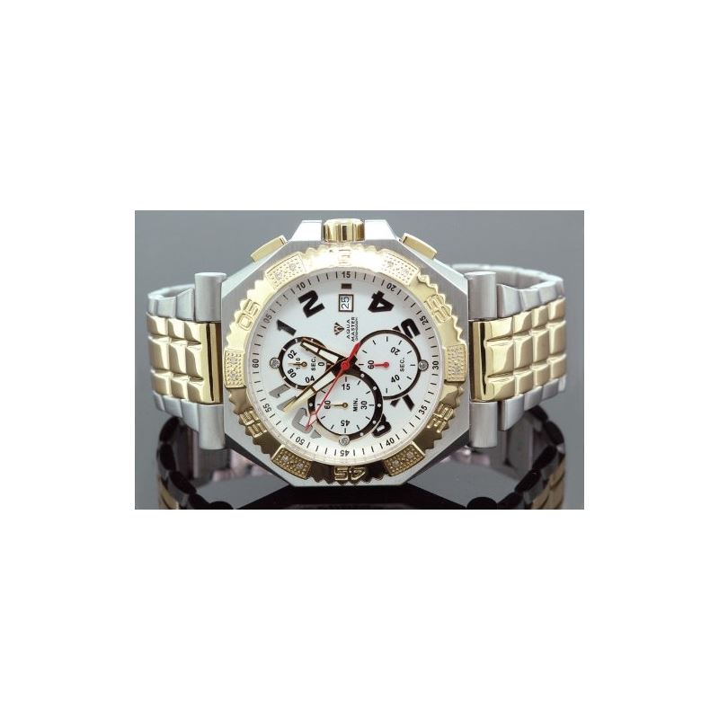 Mens Swiss Made Two Tone Sports Diamond Watch 0.12