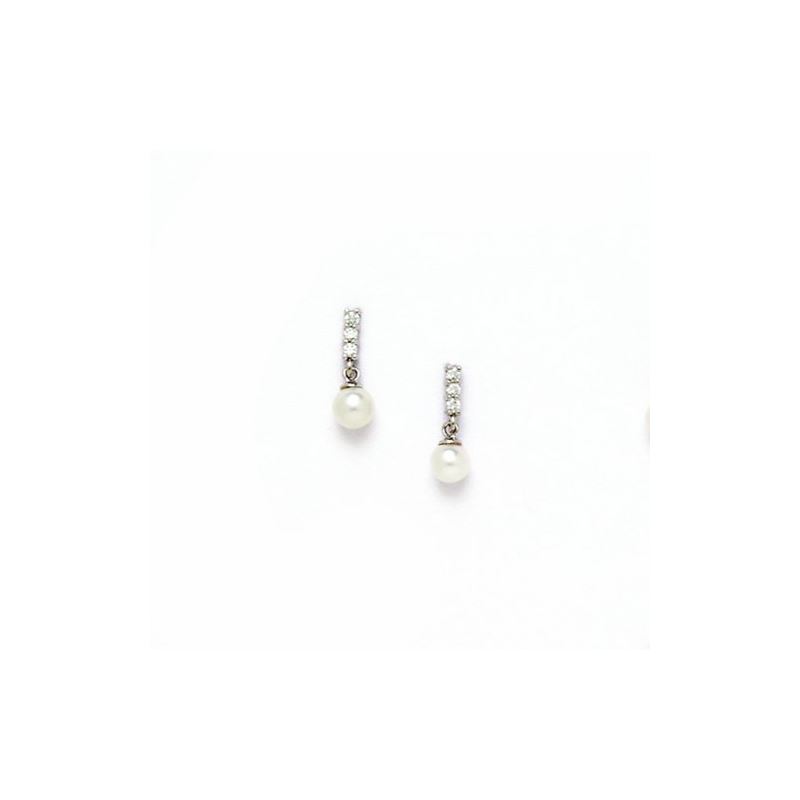 14K White Gold genuine pearl and cz earr 65439 1
