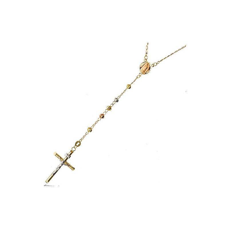 14K 3 TONE Gold HOLLOW ROSARY Chain - 28 63365 1