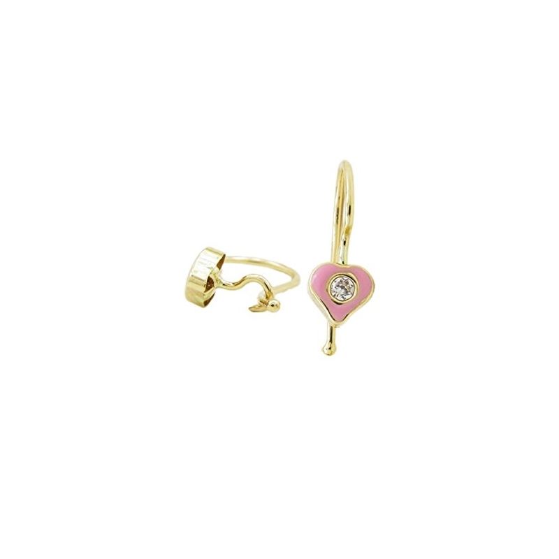 14K Yellow gold Heart cz hoop earrings f 68535 1