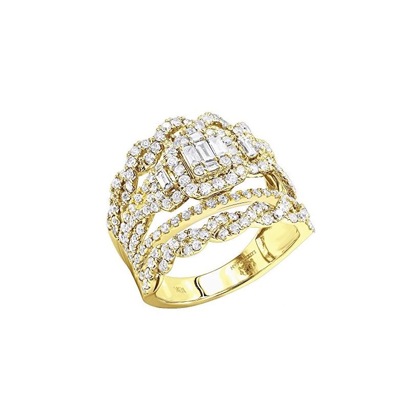 Unique 18K Gold Round And Baguette Diamond Band En