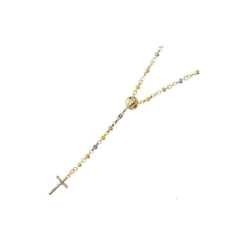 14K 3 TONE Gold HOLLOW ROSARY Chain - 30 63380 1