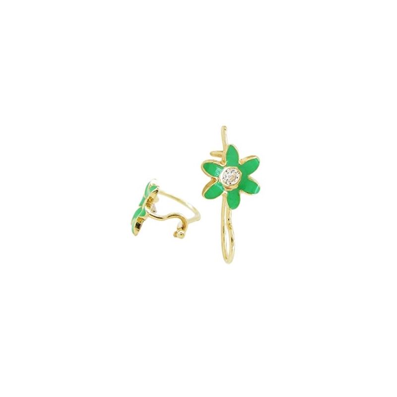 14K Yellow gold Flower cz hoop earrings  67924 1