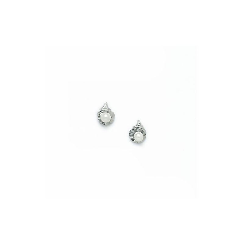 14K White Gold genuine pearl and cz earr 65423 1