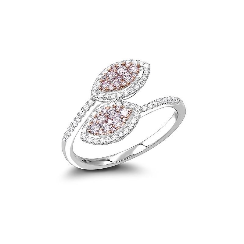 14K White Pink Diamond Leaf Ring For Women Floral