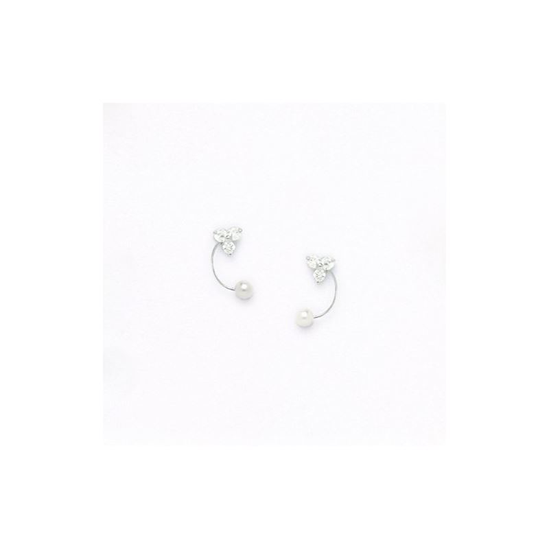 14K White Gold genuine pearl and cz earr 65433 1