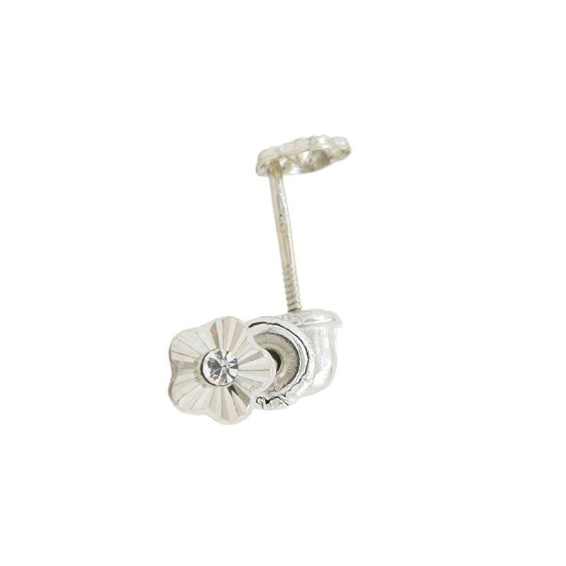 14K White gold Flower cz stud earrings f 65328 1