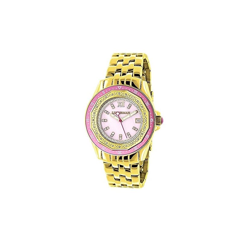 Real Diamond Watch For Women With Pink Bezel And F