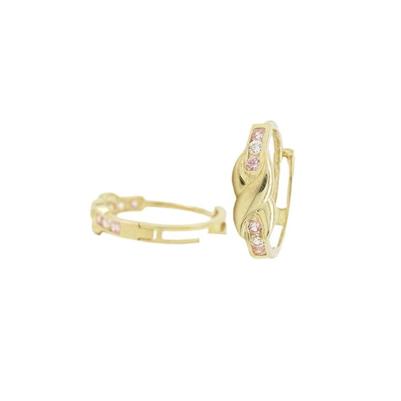 14K Yellow gold X weave cz hoop earrings 70769 1