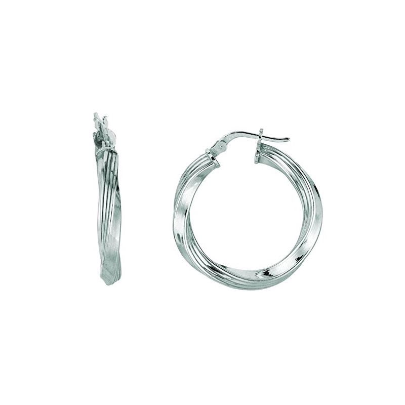 Ladies White Rhodium Silver Twisted Hoop 75069 1