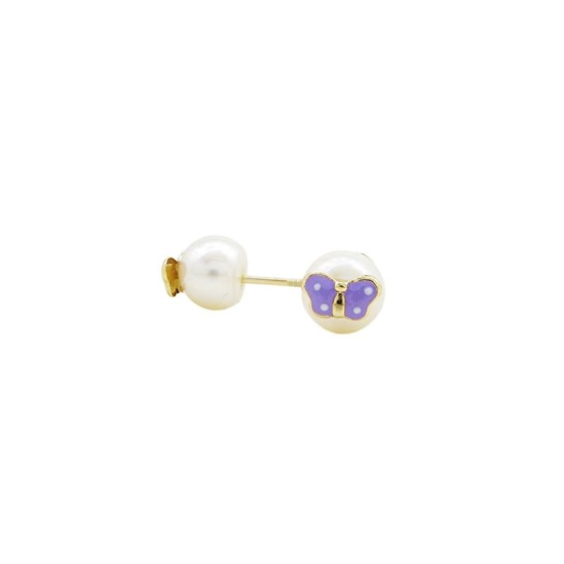 14K Yellow gold Butterfly pearl stud ear 67307 1