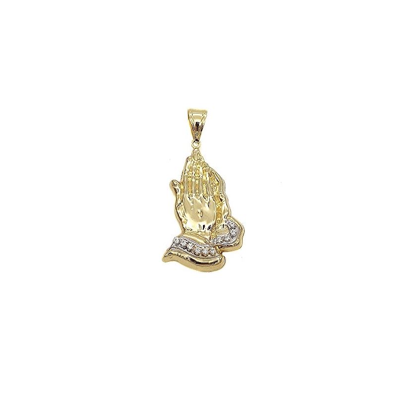Mens 10K Yellow Gold Iced Out Praying Hands CZ Pen