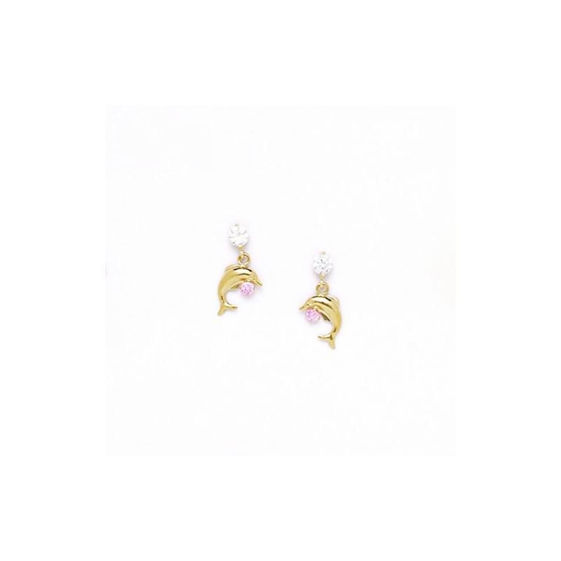 14K Yellow Gold dolphin with stones earr 67506 1