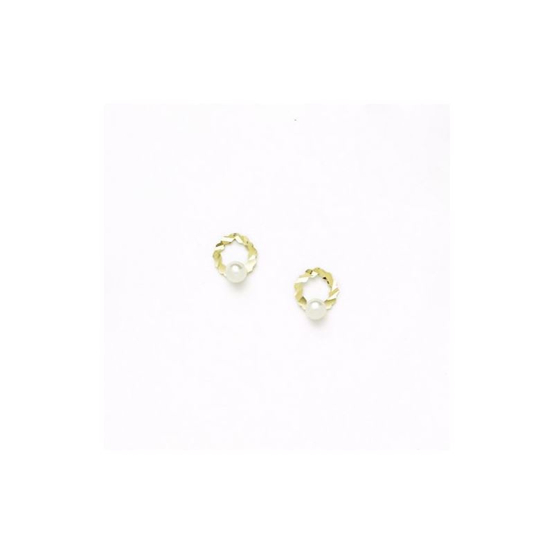 14K Yellow Gold genuine pearl and cz ear 68372 1