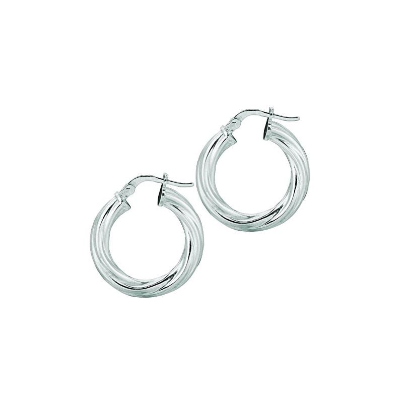 Ladies White Rhodium Silver Twisted Hoop 75063 1