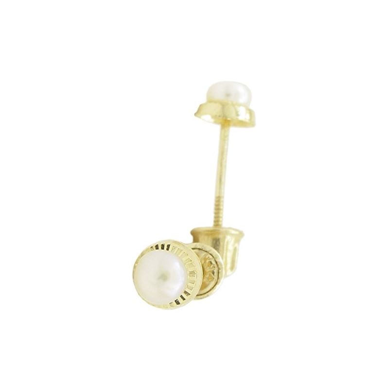 14K Yellow gold Round pearl stud earring 69919 1