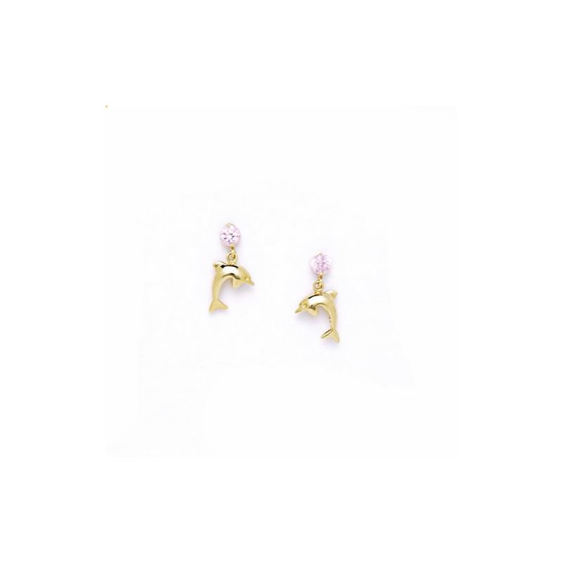 14K Yellow Gold dolphin with stones earr 67511 1