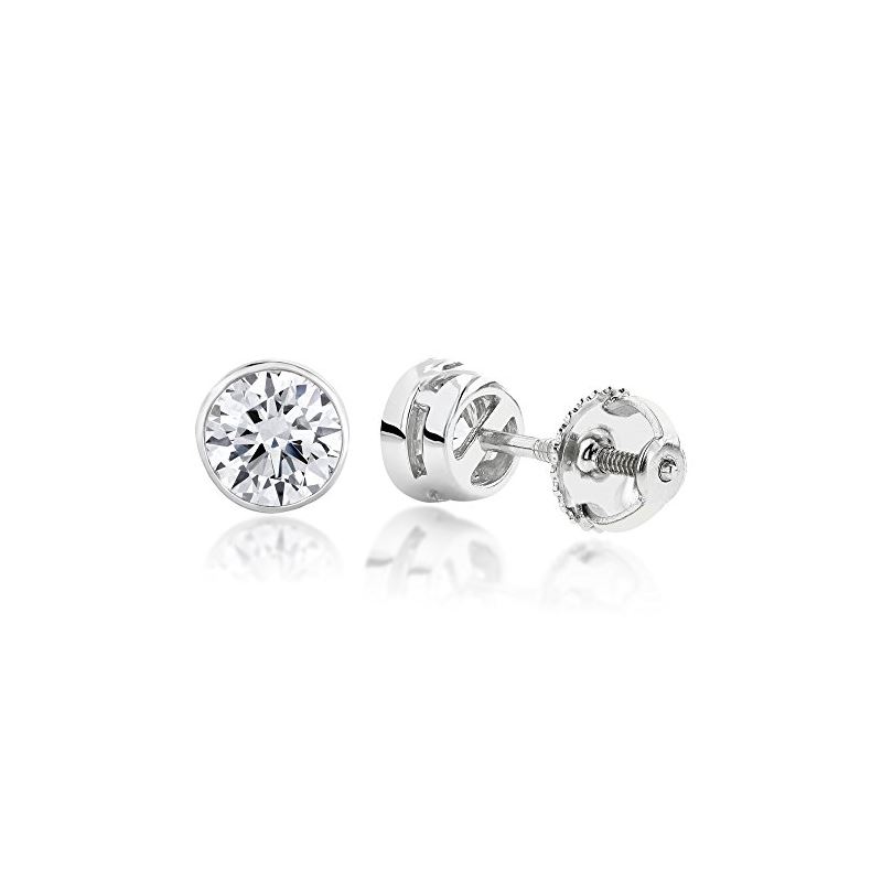 Ladies Platinum Bezel Set Natural Diamond Stud Ear