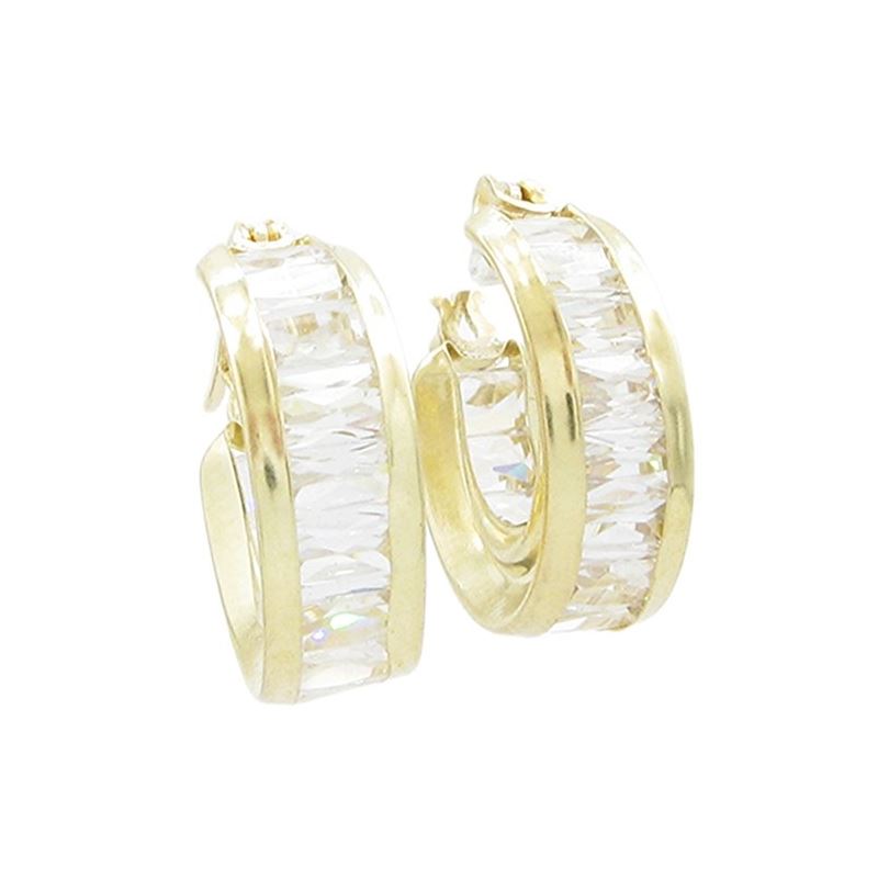 Womens 10k Yellow gold White cz hoop ear 83707 1