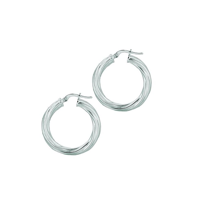 Ladies White Rhodium Silver Twisted Hoop 75064 1