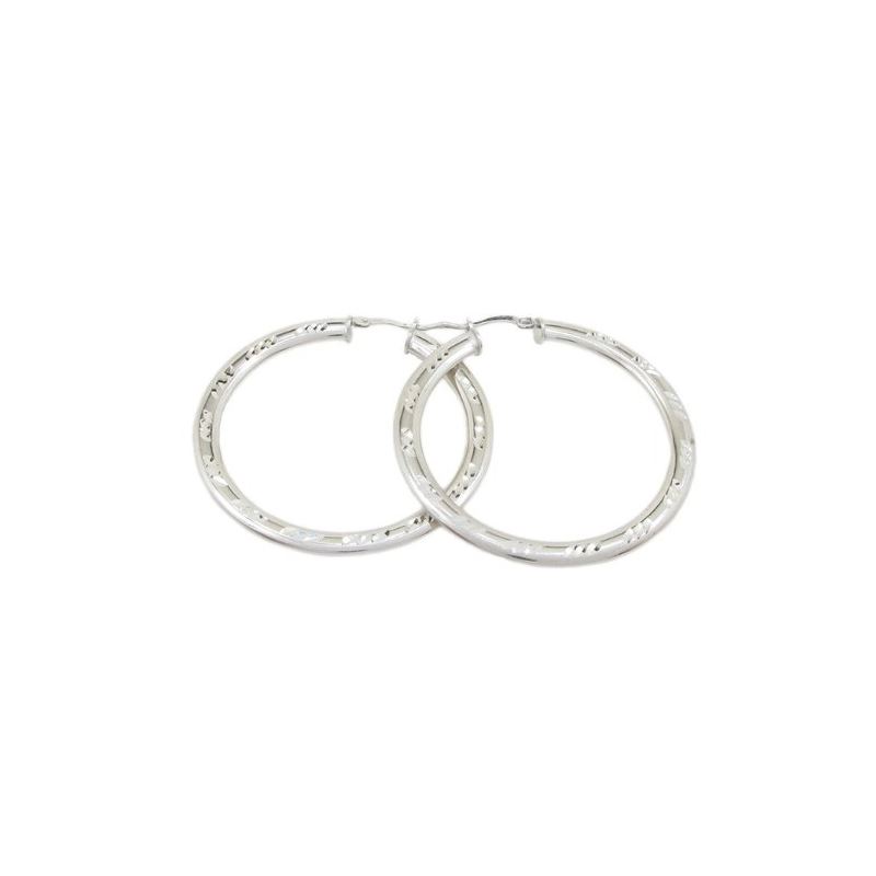 Round silver diamond cut hoop earring SB 79427 1