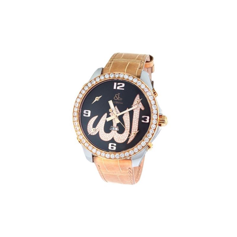 Jacob Co. 18K Rose Gold Leather Band 5Time Zone 4.