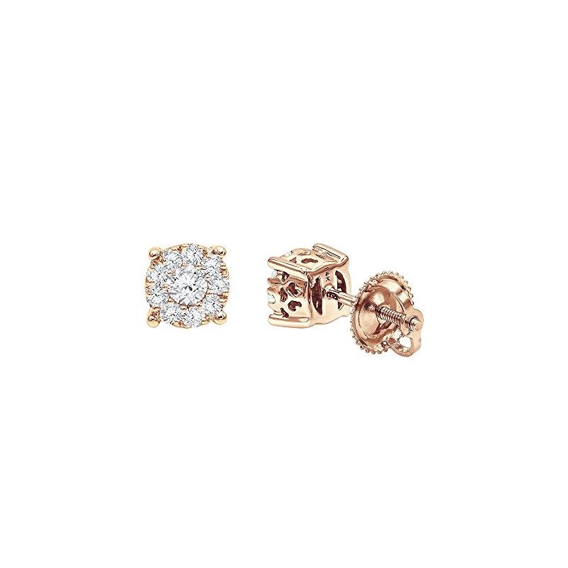 Ladies 14K Gold Cluster Diamond Stud Earrings 0.35