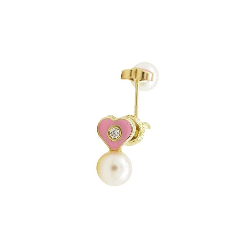 14K Yellow gold Heart pearl cz stud earr 70873 1