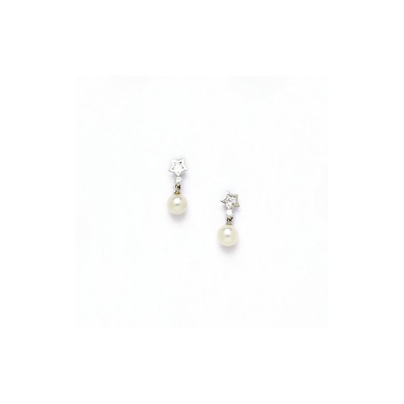 14K White Gold genuine pearl and cz earr 65437 1