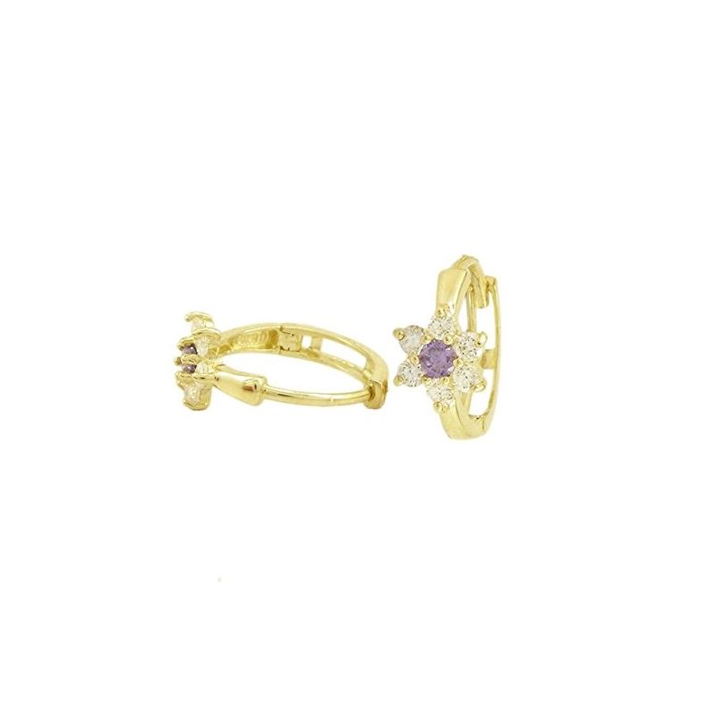 14K Yellow gold Flower cz hoop earrings  67704 1