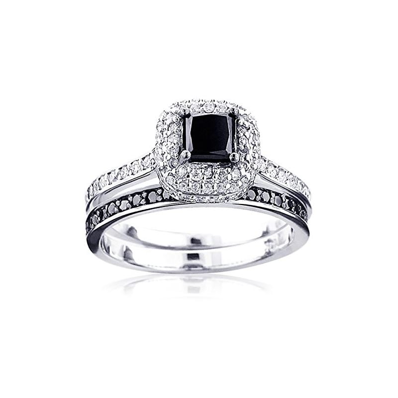 10K White Black 1.2 Ctw Diamonds Unique Bridal Eng